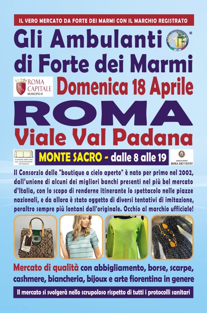 Gli Ambulanti di Forte dei Marmi a Roma viale val Padana Conca oro 18 aprile 2021 location orario