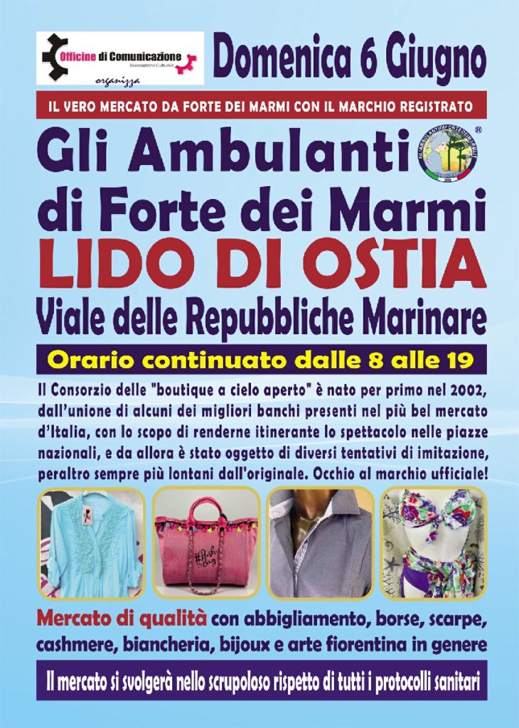 Mercato Gli Ambulanti di Forte dei Marmi Ostia Lido domenica 6 giugno 2021 Roma
