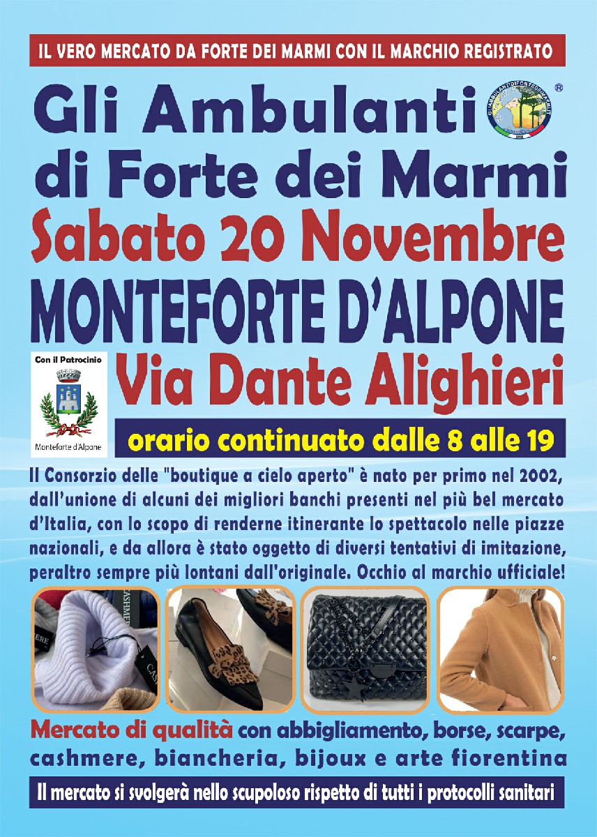 Gli Ambulanti di Forte dei Marmi a MONTEFORTE D'ALPONE (Verona) Sabato 20 novembre 2021 location orari mercato banchi di qualità
