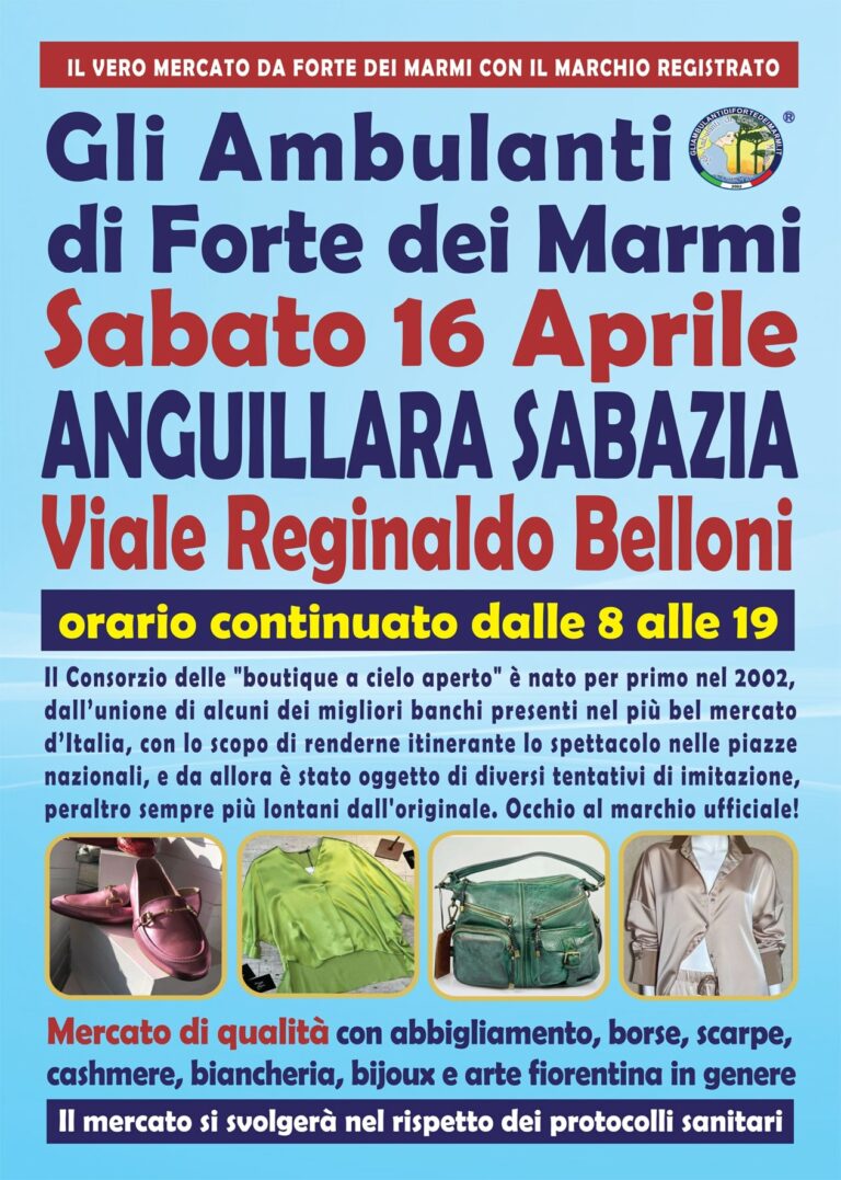 Gli Ambulanti di Forte dei Marmi Anguillara Sabazia sabato 16 aprile 2022 location banchi orario