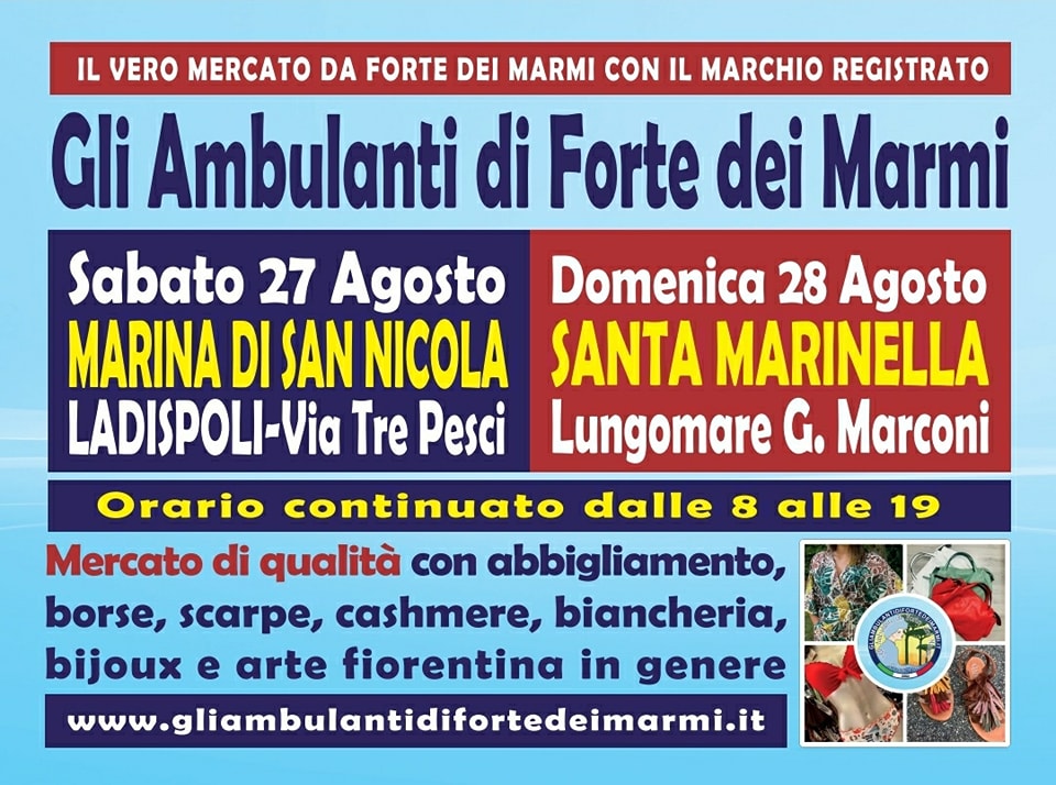 Gli Ambulanti di Forte dei Marmi a Ladispoli Santa Marinella 27 28 agosto 2022 location banchi orario