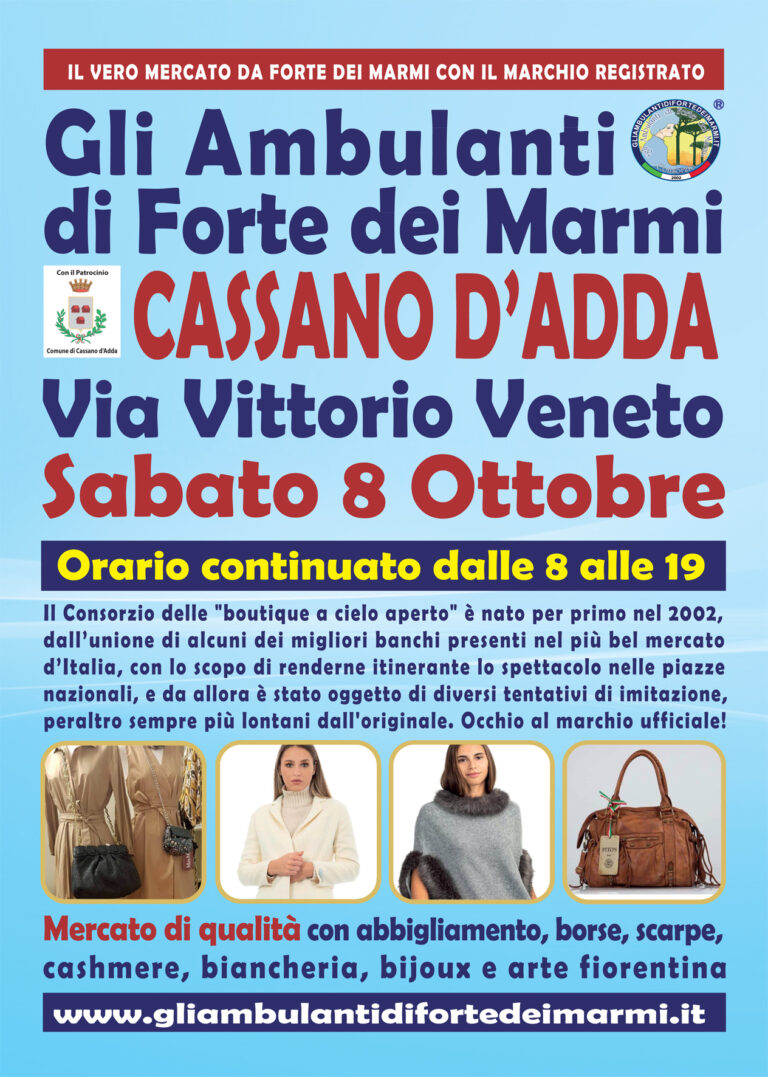 Gli Ambulanti di Forte dei Marmi Cassano d'Adda sabato 8 ottobre 2022 location banchi orario