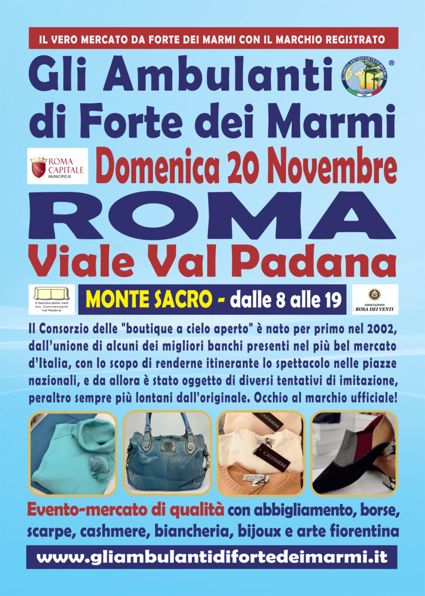 Gli Ambulanti di Forte dei Marmi Roma 20 novembre 2022 - zona Montesacro - Conca d'oro location banchi orario