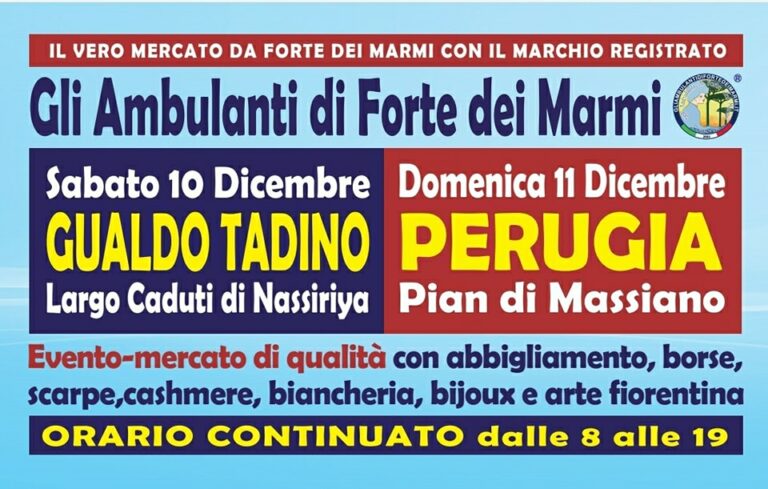 Gli Ambulanti di Forte dei Marmi a Gualdo Tadino Perugia 10 11 dicembre 2022 location banchi orario