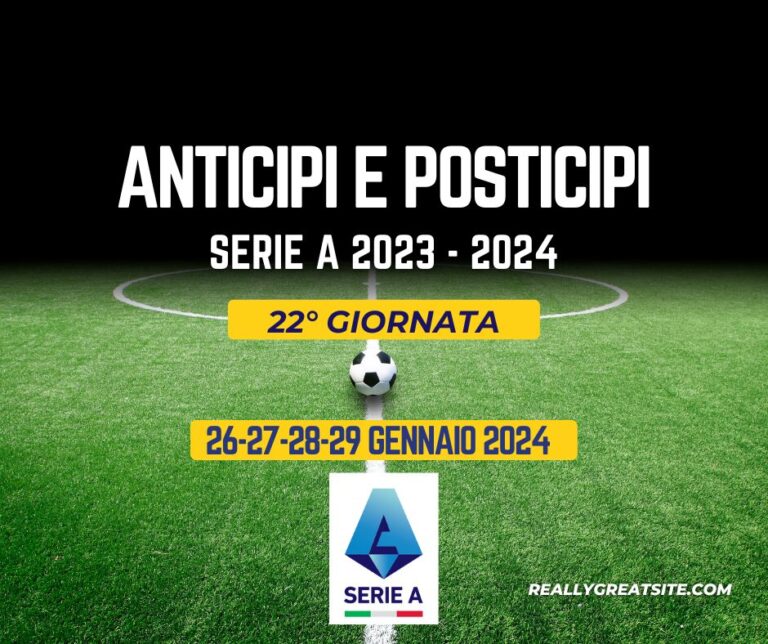 Anticipi e Posticipi Serie A partite 22 giornata 26 27 28 29 gennaio 2024 campionato 23-24 diretta tv DAZN SKY NOW